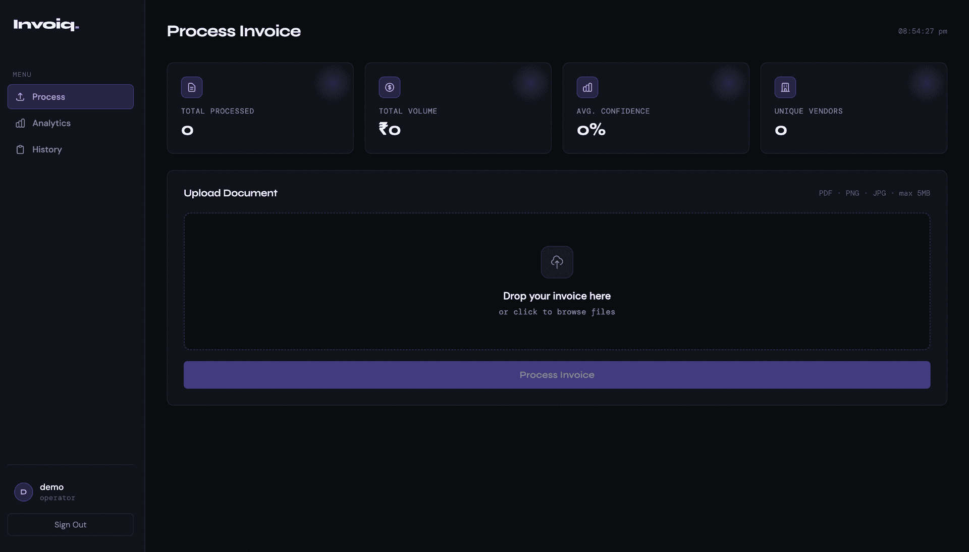 AI Invoice Processing System dashboard shown on laptop and phone mockups